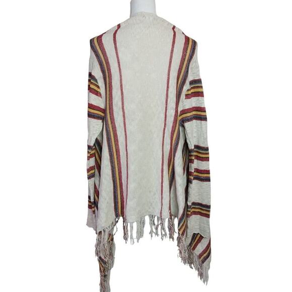 American Rag Striped Cardigan Sweater Size Large Cream Fringe Bohemian Hippie - Picture 2 of 5